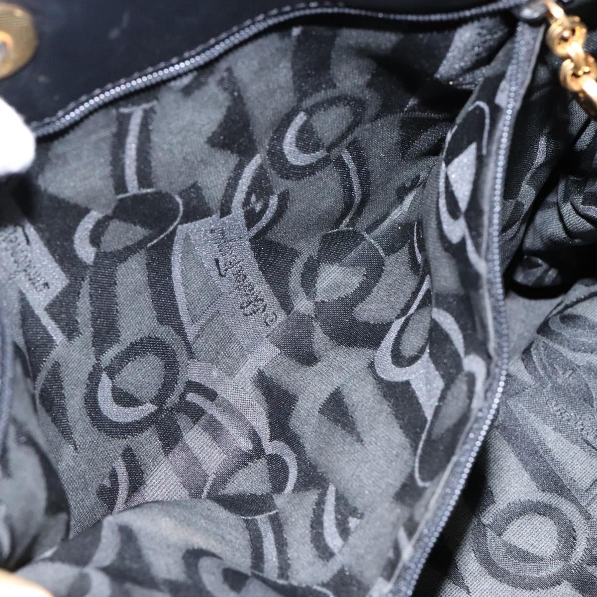 Salvatore Ferragamo Chain Shoulder Bag Canvas Black Gold Auth gh718