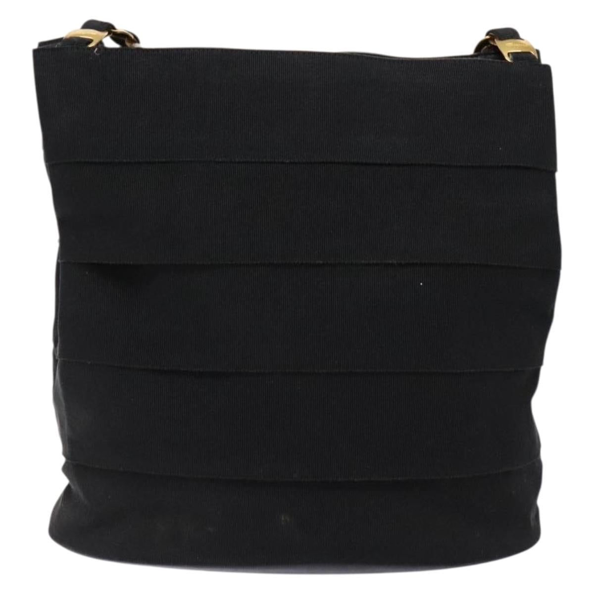 Salvatore Ferragamo Chain Shoulder Bag Canvas Black Gold Auth gh718