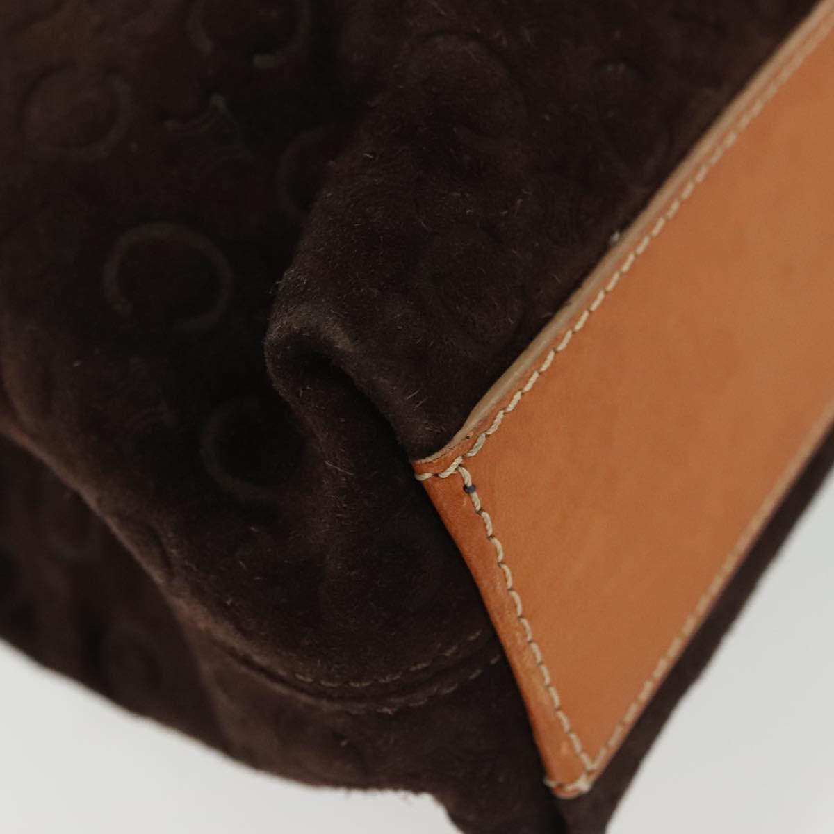 CELINE C Macadam Canvas Hand Bag Brown Gold Auth gh720