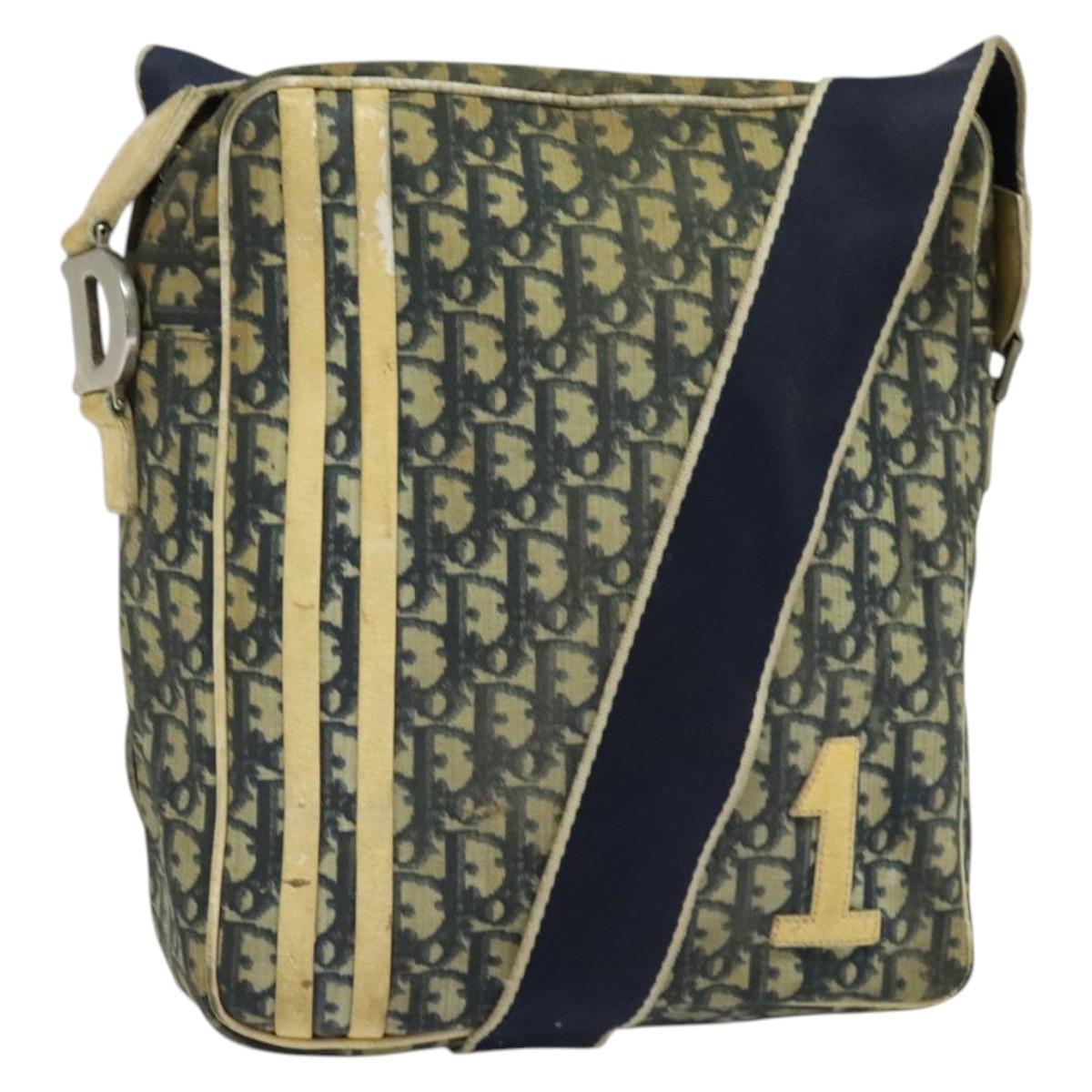 Christian Dior Trotter Canvas Shoulder Bag Navy Silver Auth gh726