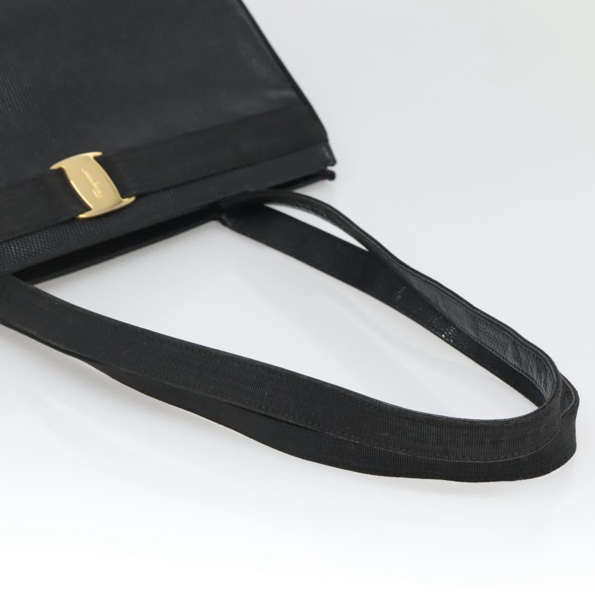 Salvatore Ferragamo Vala Tote Bag Leather Black Gold Auth gh727