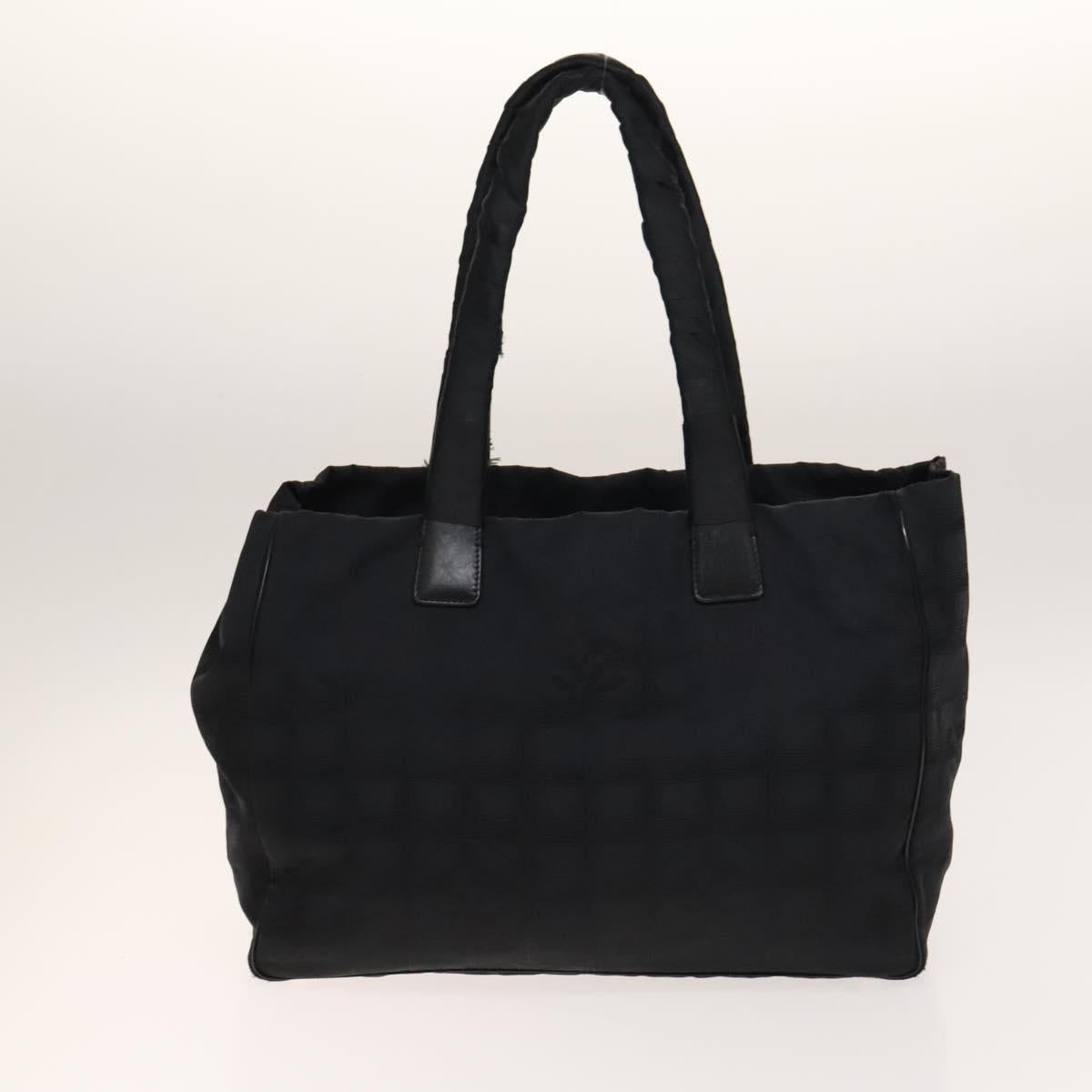 CHANEL New Travel line Tote Bag Nylon 2Set Beige Black CC Auth gh728