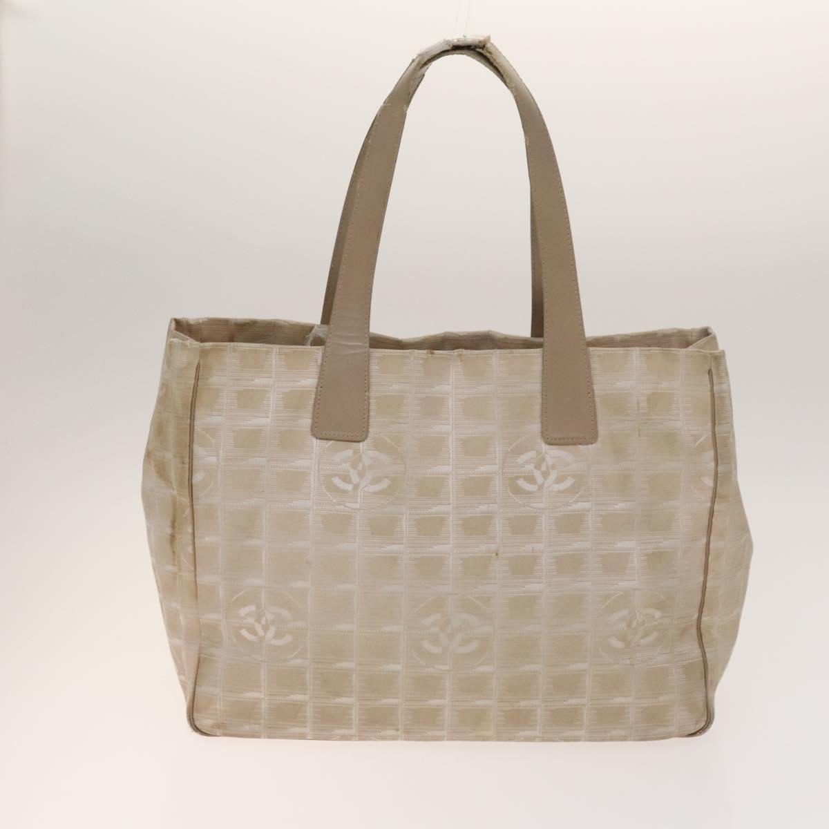 CHANEL New Travel line Tote Bag Nylon 2Set Beige Black CC Auth gh728