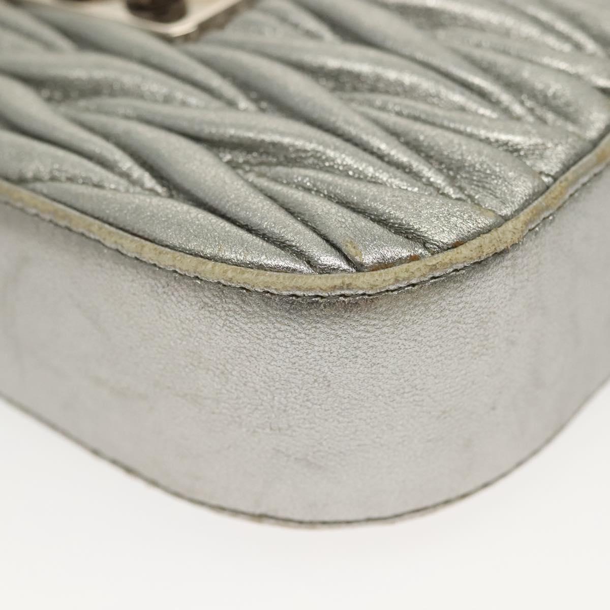 Miu Miu Matelasse Chain Shoulder Bag Leather Silver Auth gh730