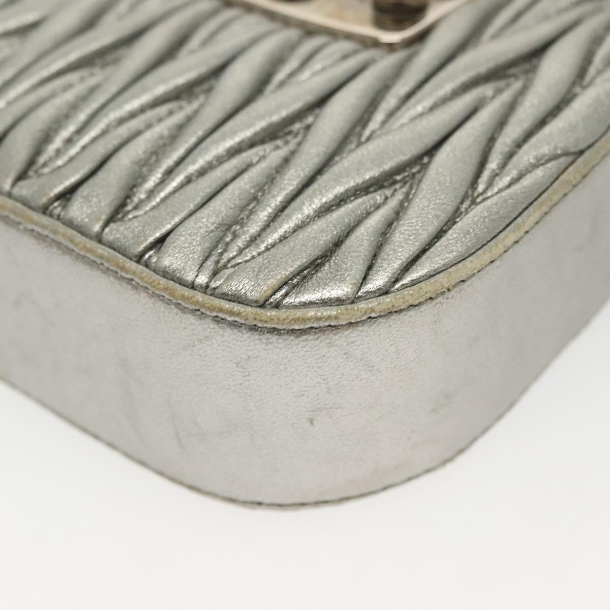 Miu Miu Matelasse Chain Shoulder Bag Leather Silver Auth gh730