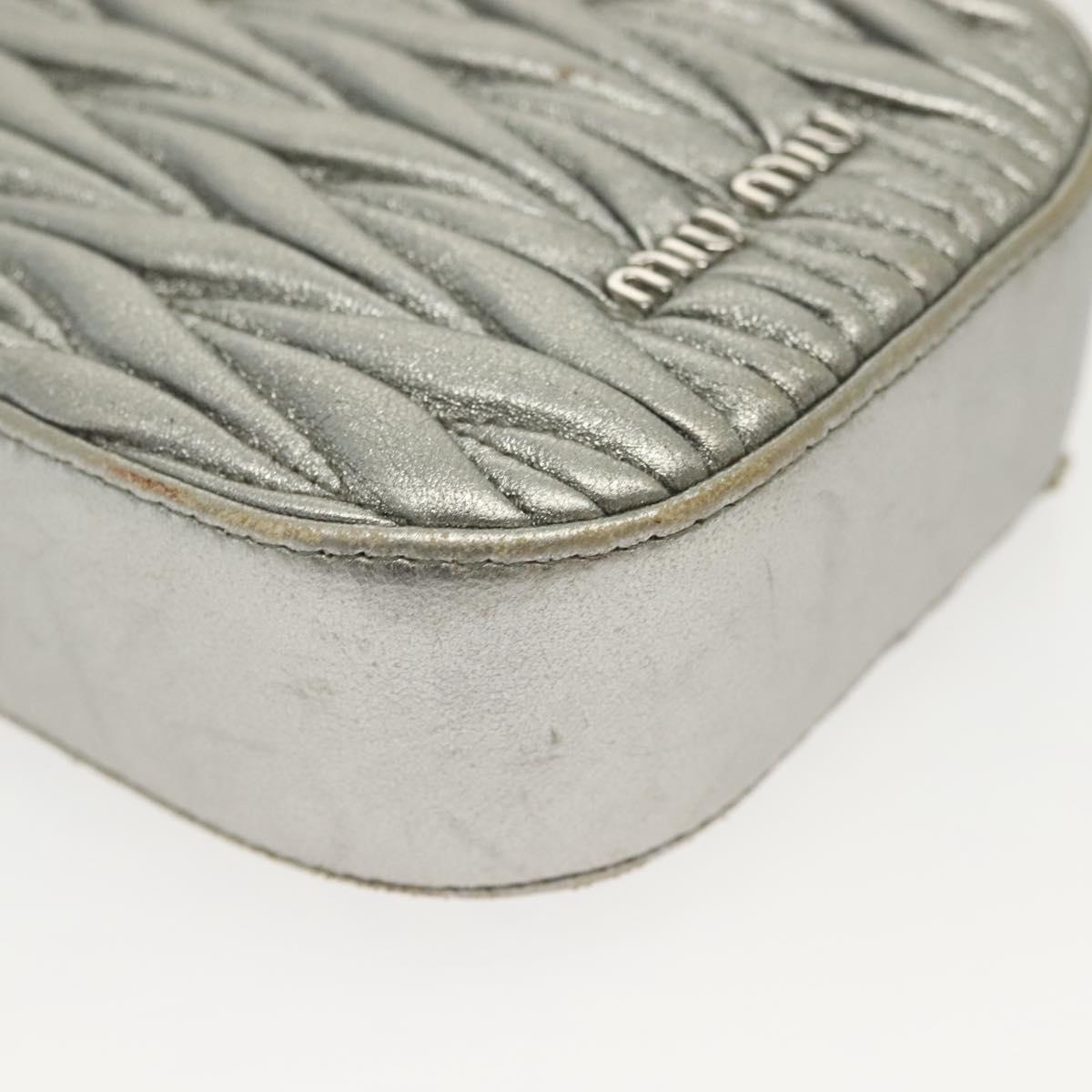 Miu Miu Matelasse Chain Shoulder Bag Leather Silver Auth gh730