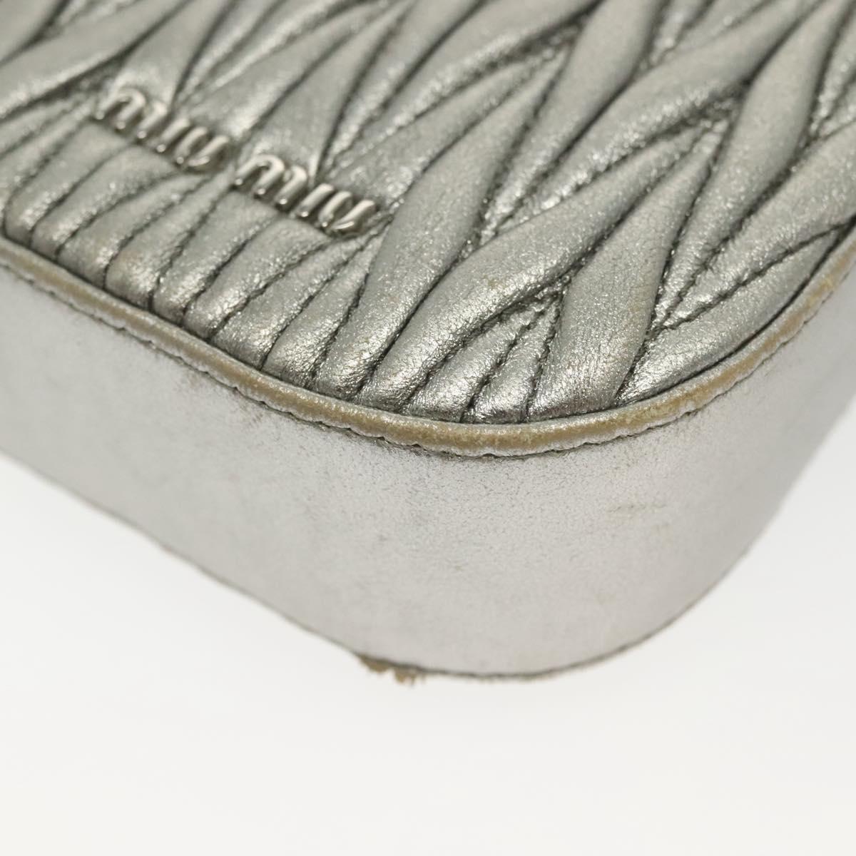 Miu Miu Matelasse Chain Shoulder Bag Leather Silver Auth gh730