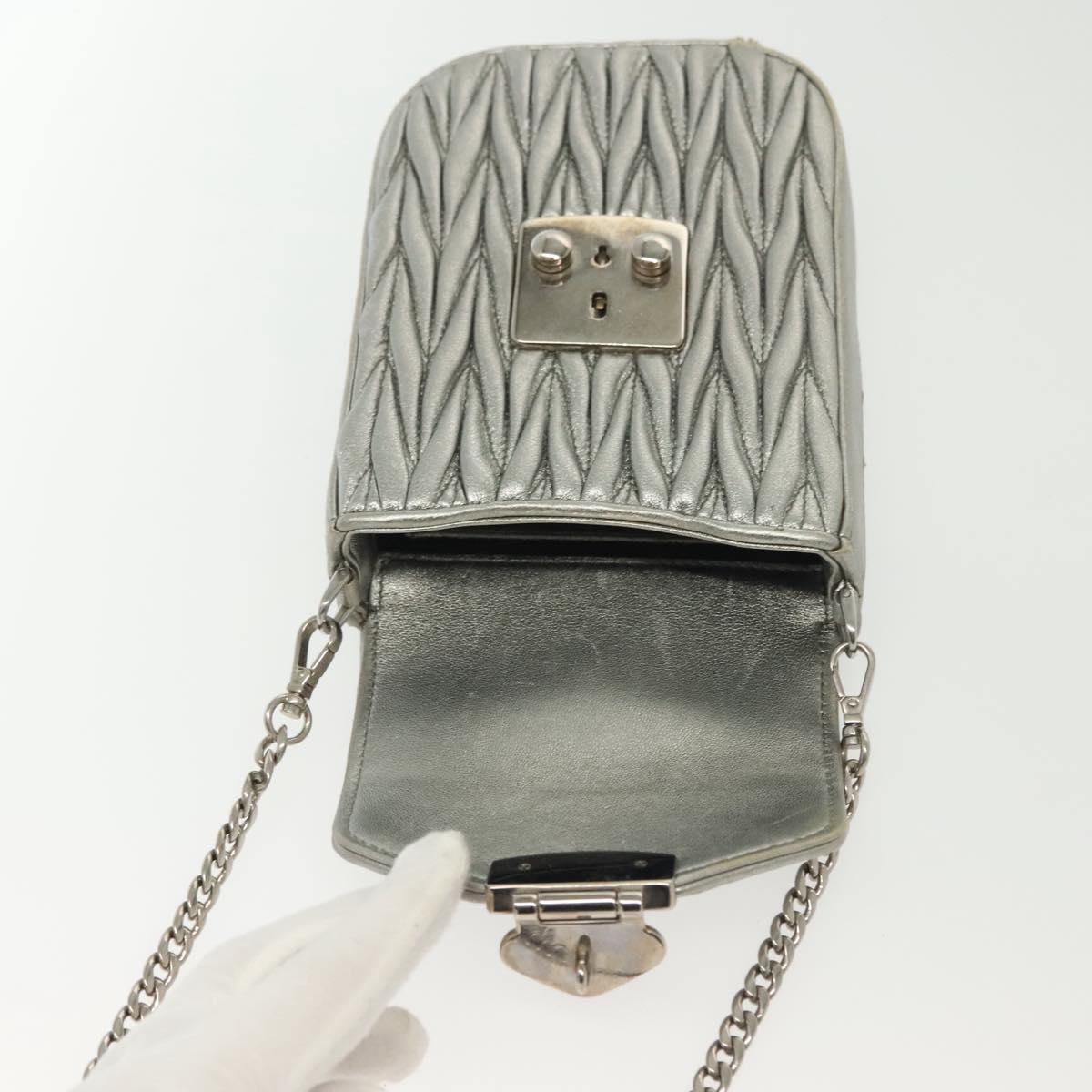Miu Miu Matelasse Chain Shoulder Bag Leather Silver Auth gh730