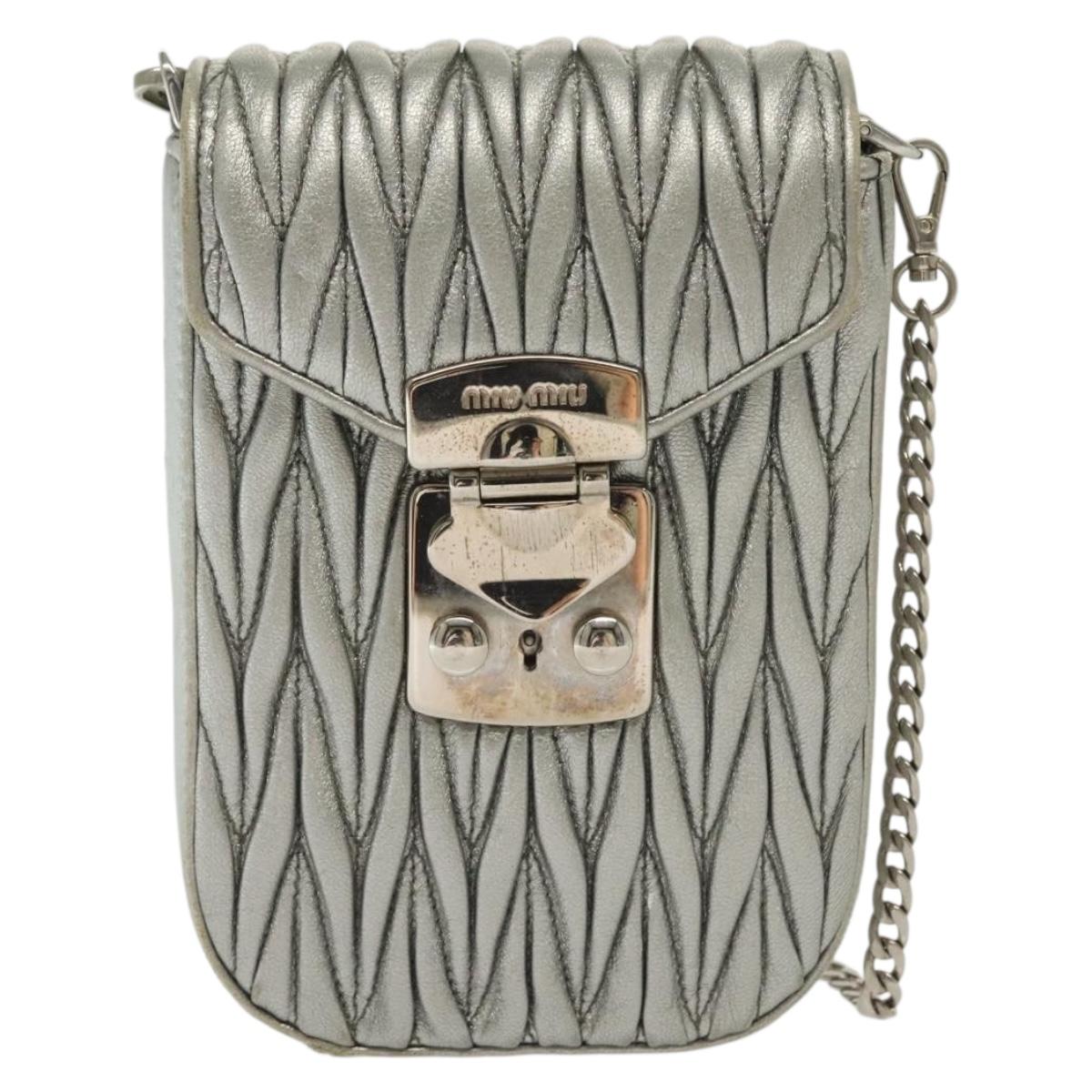 Miu Miu Matelasse Chain Shoulder Bag Leather Silver Auth gh730