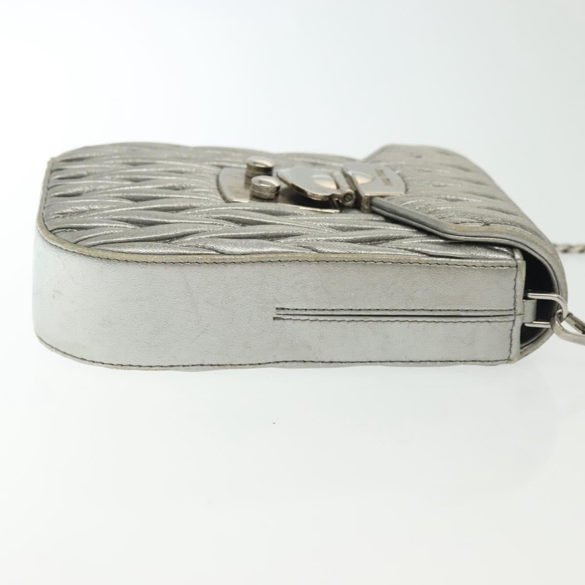 Miu Miu Matelasse Chain Shoulder Bag Leather Silver Auth gh730