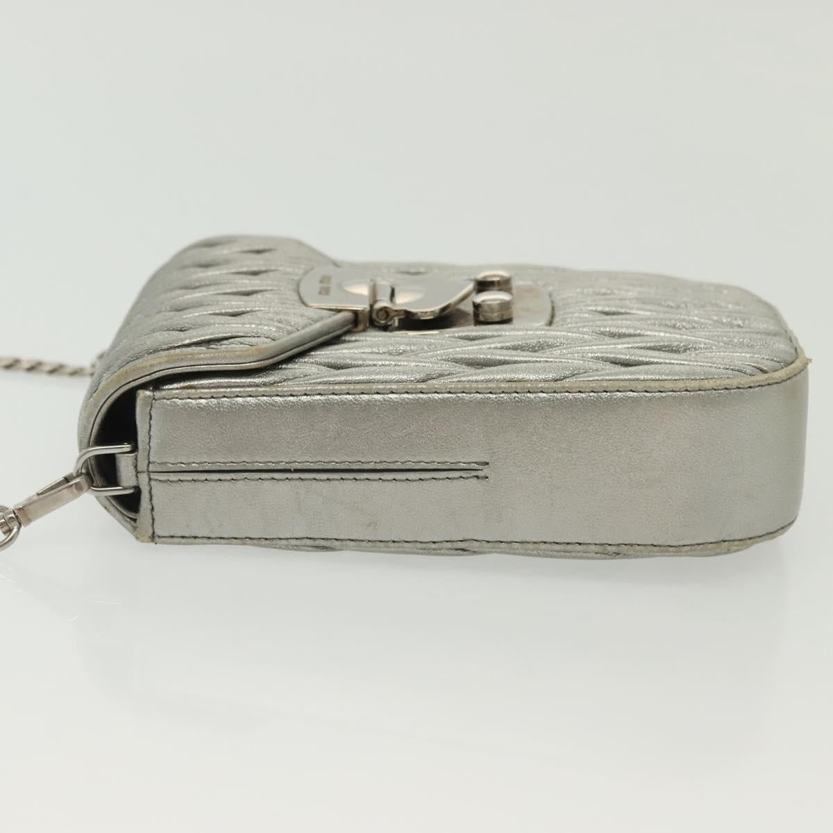 Miu Miu Matelasse Chain Shoulder Bag Leather Silver Auth gh730