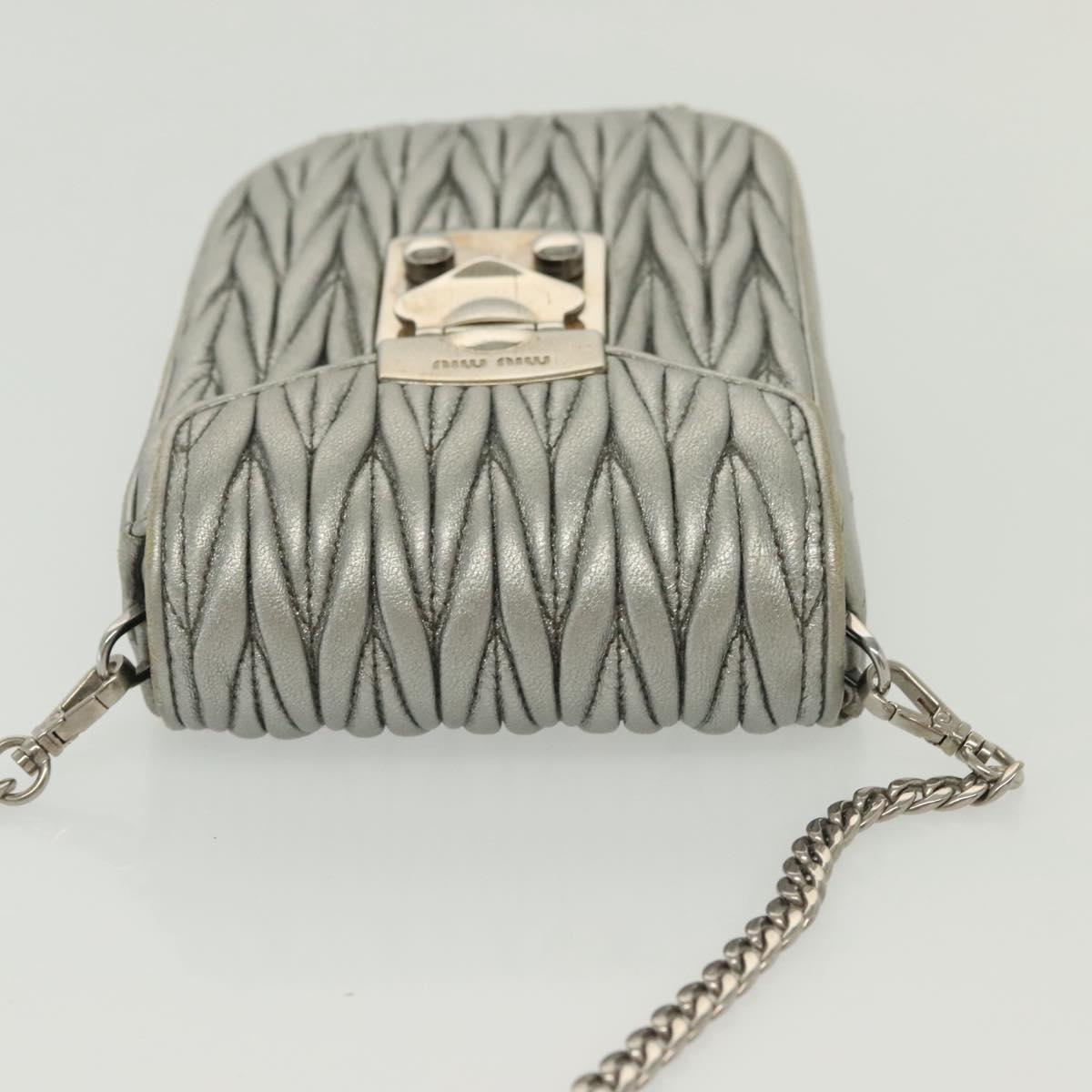Miu Miu Matelasse Chain Shoulder Bag Leather Silver Auth gh730