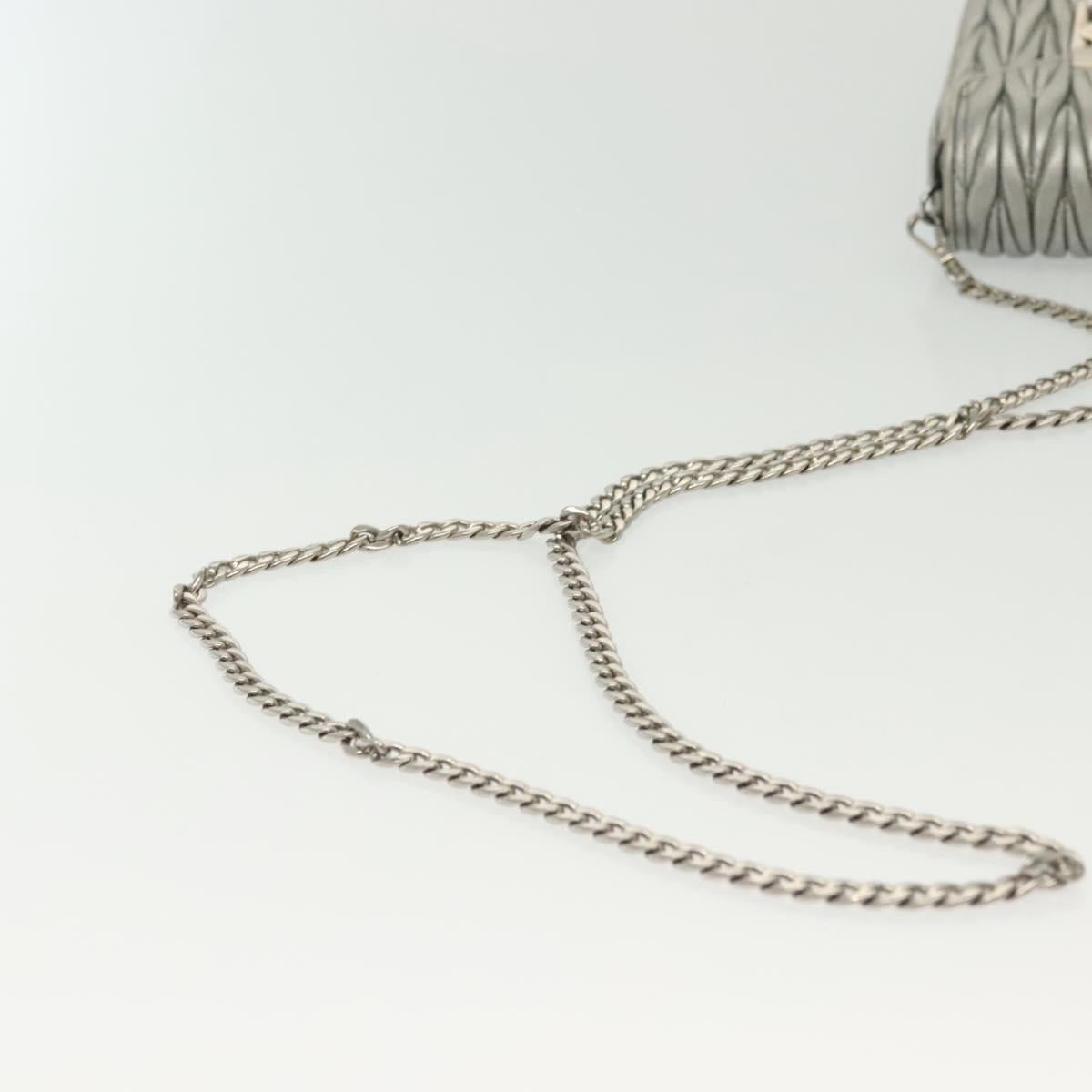 Miu Miu Matelasse Chain Shoulder Bag Leather Silver Auth gh730