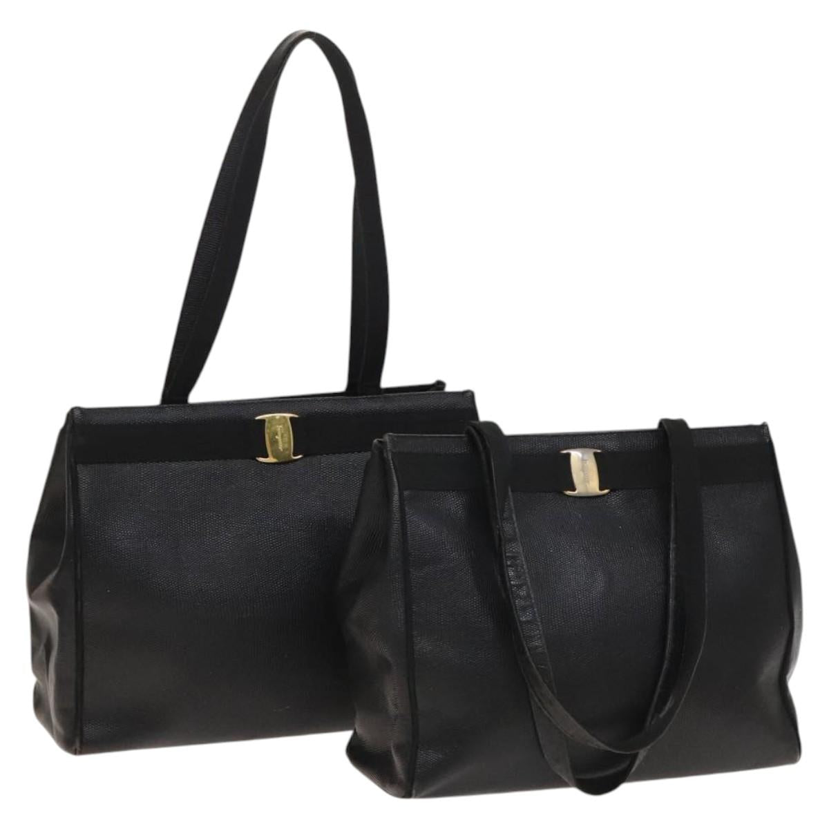 Salvatore Ferragamo Tote Bag Leather 2Set Black Auth gh736