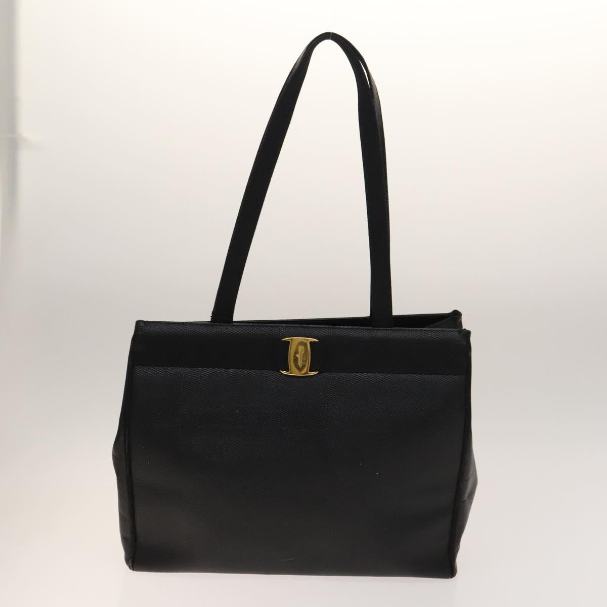 Salvatore Ferragamo Tote Bag Leather 2Set Black Auth gh736