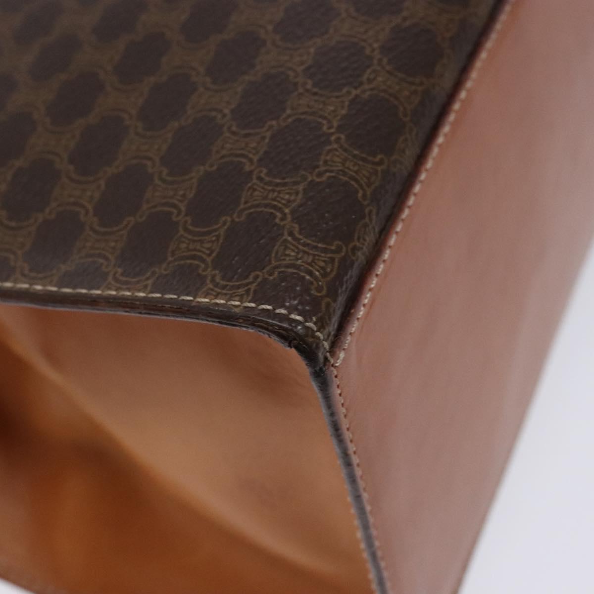 CELINE Macadam Canvas Hand Bag PVC Leather Brown Gold Auth gh737