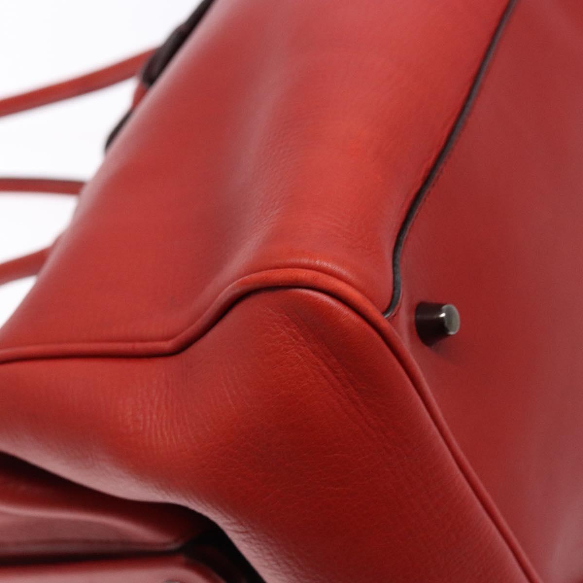 PRADA Hand Bag Leather Red Silver Auth gh740