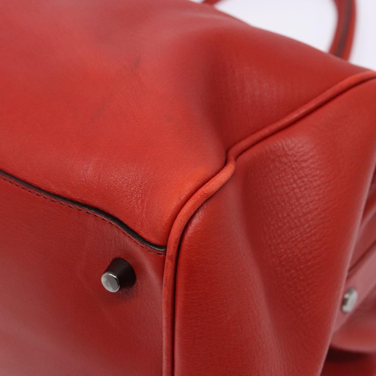PRADA Hand Bag Leather Red Silver Auth gh740