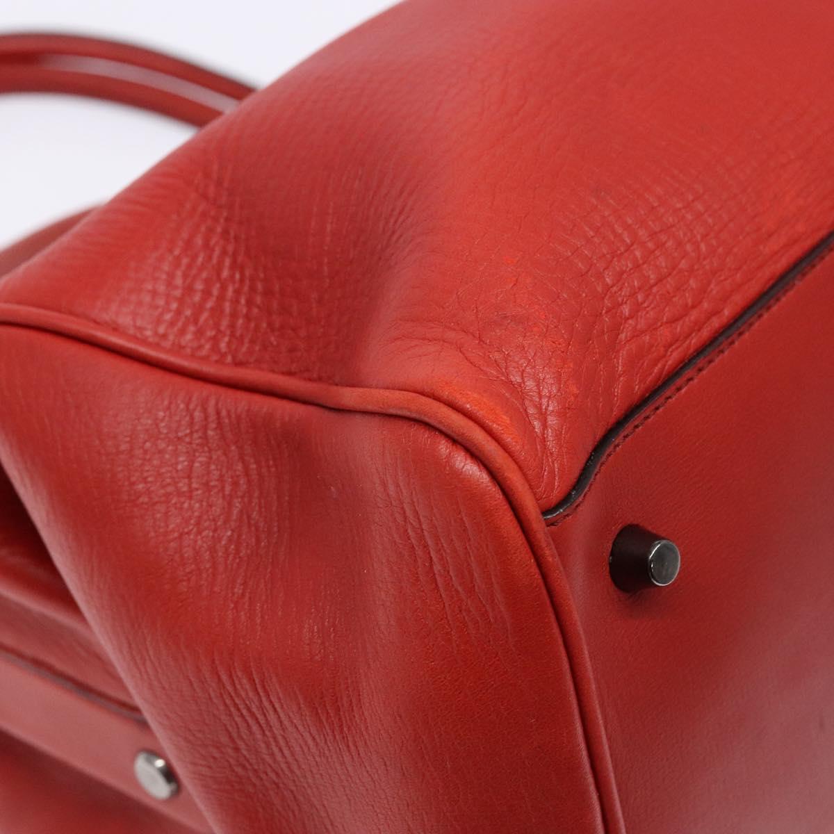 PRADA Hand Bag Leather Red Silver Auth gh740