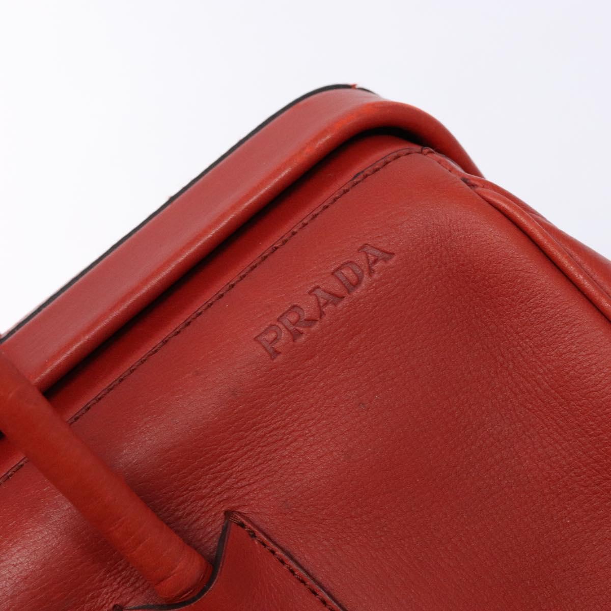 PRADA Hand Bag Leather Red Silver Auth gh740