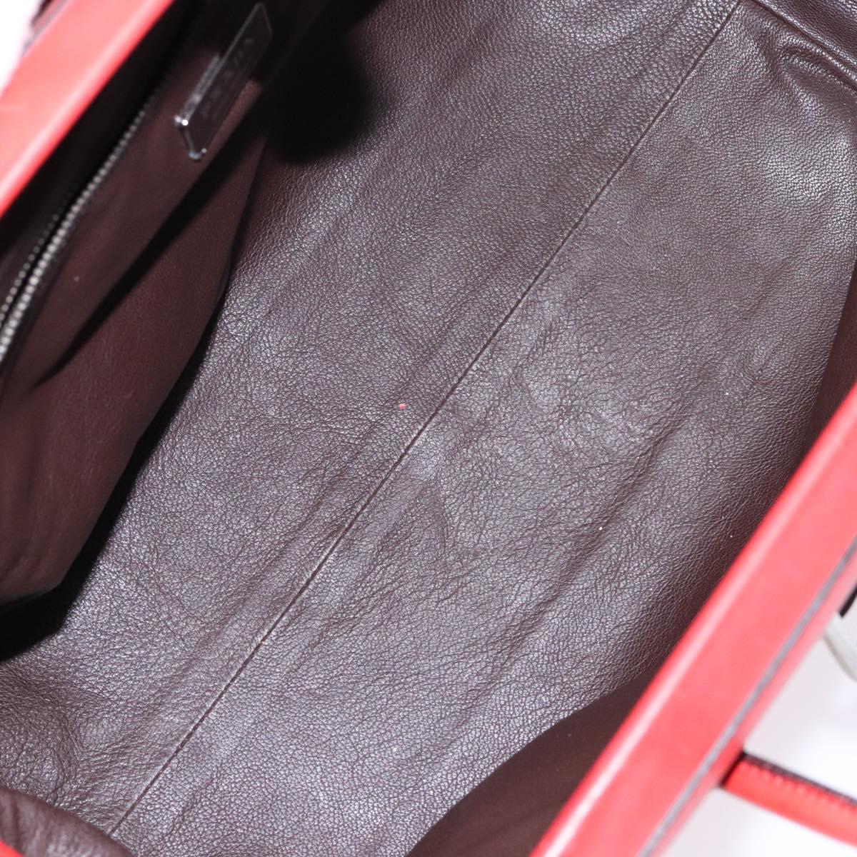 PRADA Hand Bag Leather Red Silver Auth gh740
