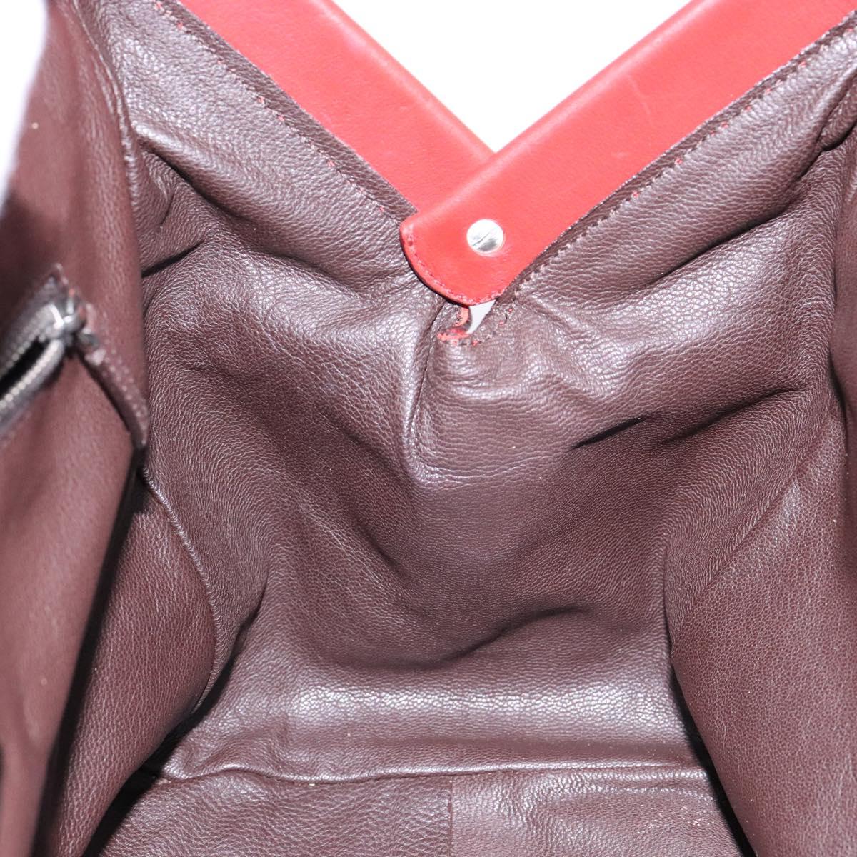 PRADA Hand Bag Leather Red Silver Auth gh740