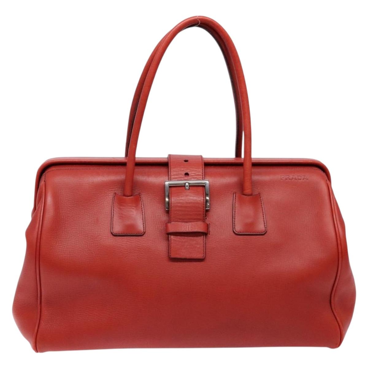 PRADA Hand Bag Leather Red Silver Auth gh740