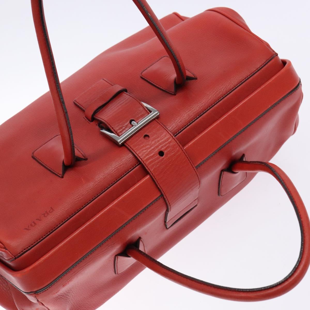 PRADA Hand Bag Leather Red Silver Auth gh740
