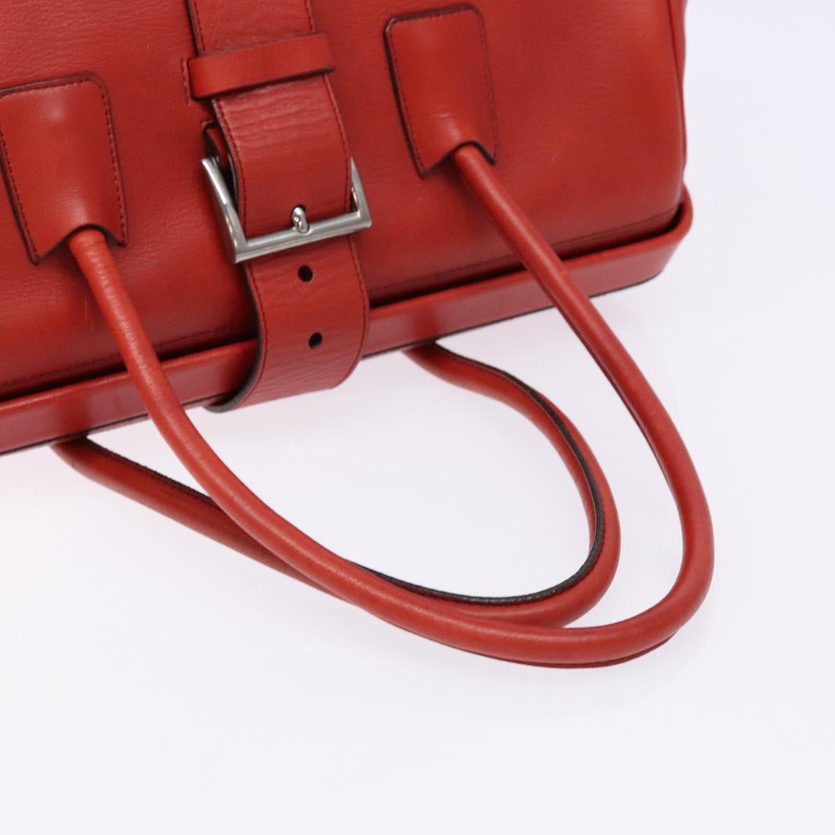 PRADA Hand Bag Leather Red Silver Auth gh740