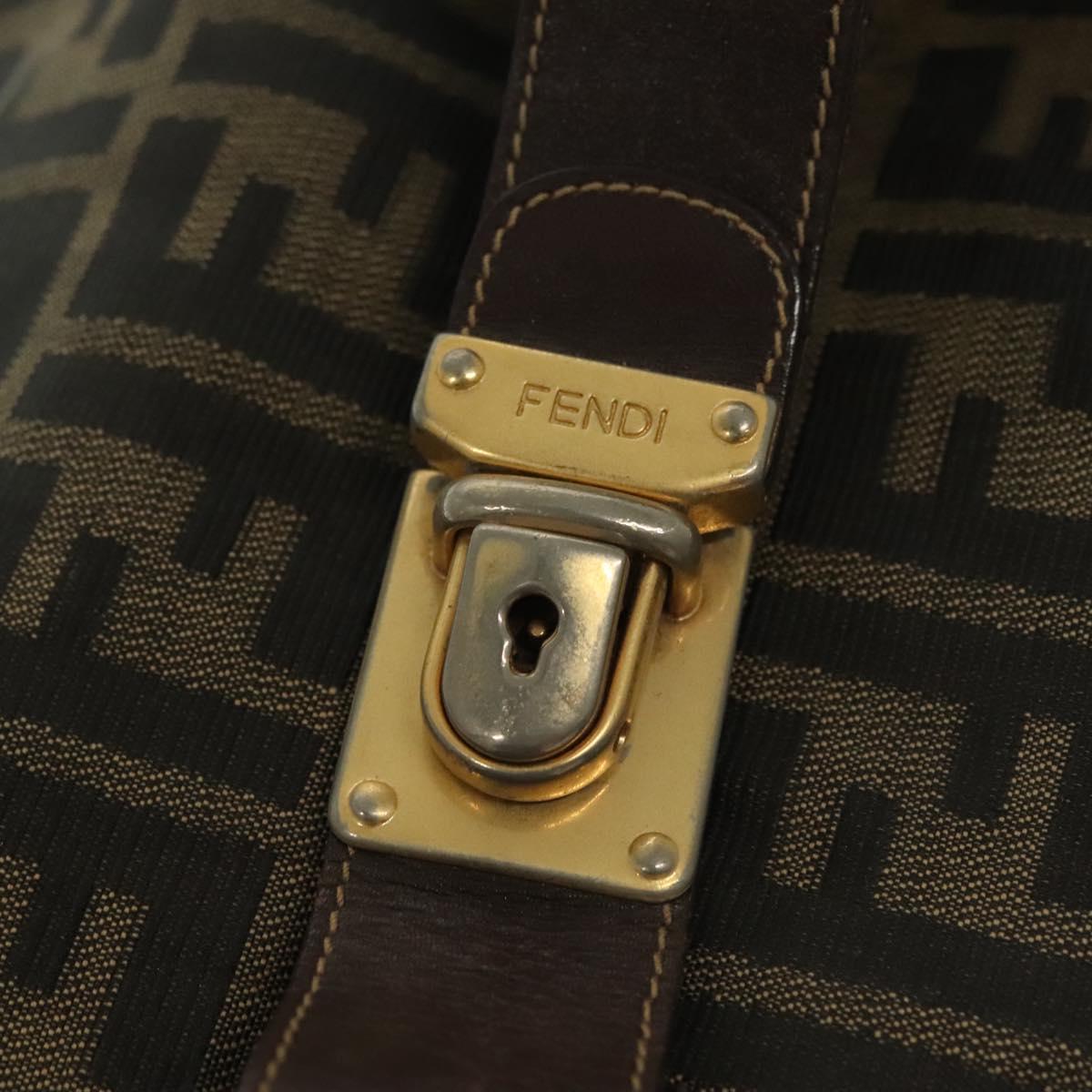 FENDI Zucca Canvas Vanity Pouch Black Brown gold Auth gh745