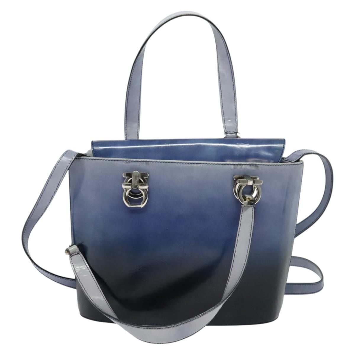 Salvatore Ferragamo Gancini Tote Bag Leather 2way Purple Silver Auth gh748