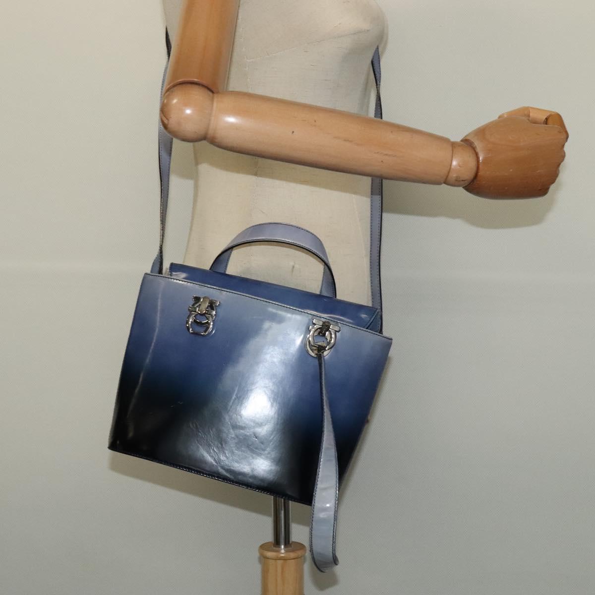 Salvatore Ferragamo Gancini Tote Bag Leather 2way Purple Silver Auth gh748