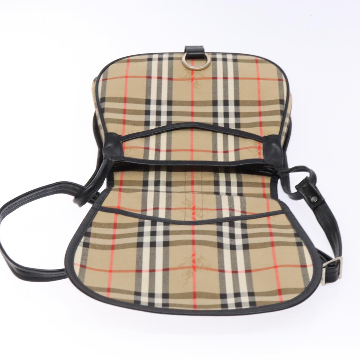 Burberrys Nova Check Shoulder Bag Canvas Beige Gold Auth gh749