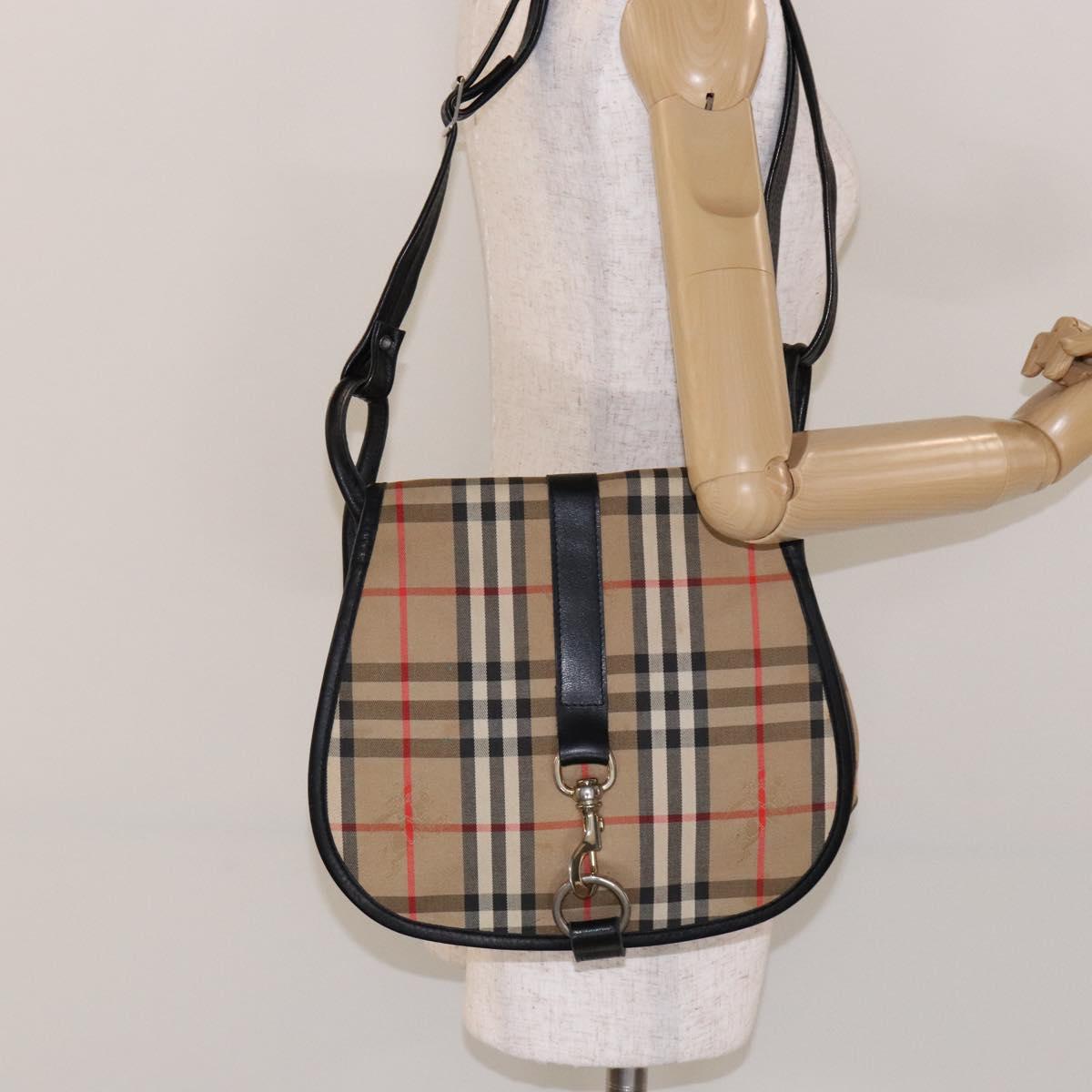 Burberrys Nova Check Shoulder Bag Canvas Beige Gold Auth gh749
