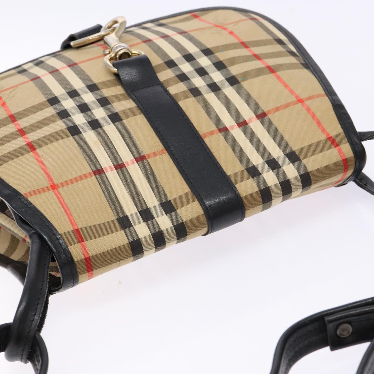 Burberrys Nova Check Shoulder Bag Canvas Beige Gold Auth gh749