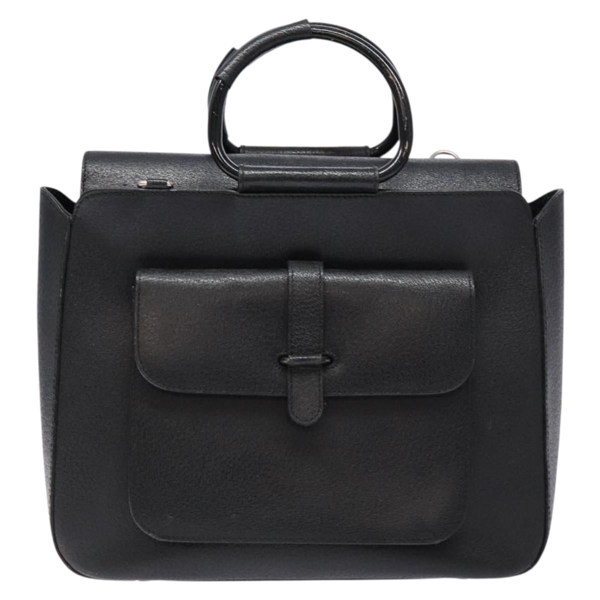 GUCCI Hand Bag Leather Black Silver 000 2058 0307 5 Auth gh750