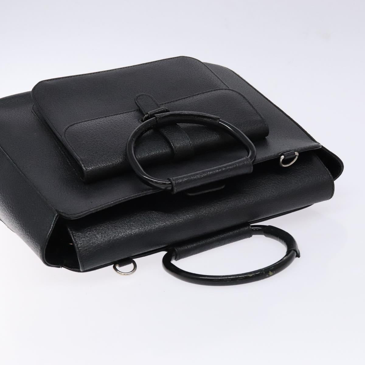 GUCCI Hand Bag Leather Black Silver 000 2058 0307 5 Auth gh750