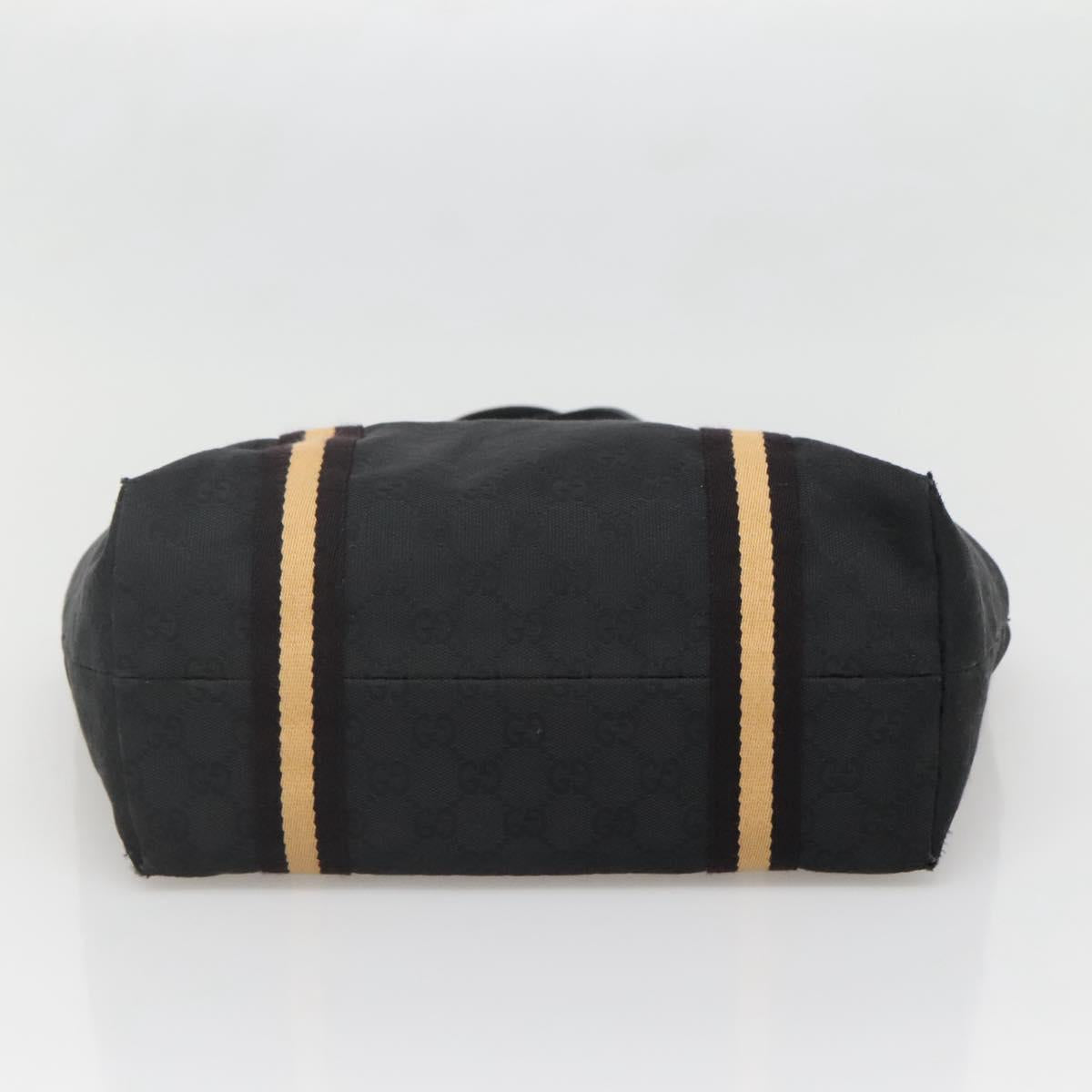 GUCCI GG Canvas Sherry Line Tote Bag Black Gold 137396 Auth gh751