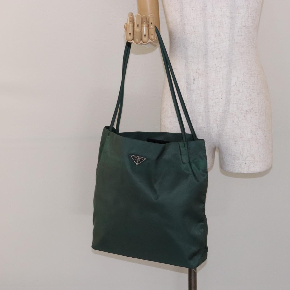 PRADA Tote Bag Nylon Green Silver Auth gh756