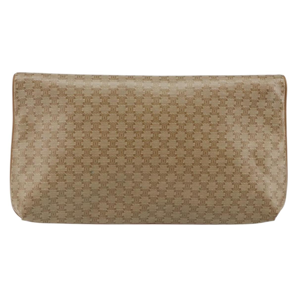 CELINE Macadam Canvas Clutch Bag PVC Beige Gold Auth gh759
