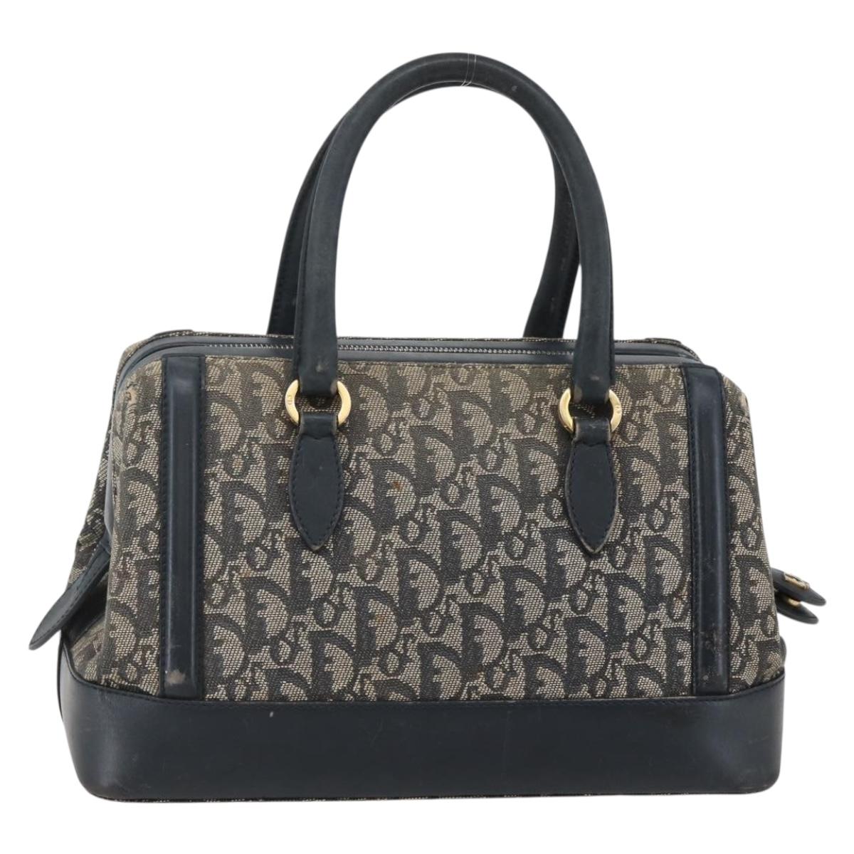 Christian Dior Trotter Canvas Hand Bag Navy Gold Auth gh760