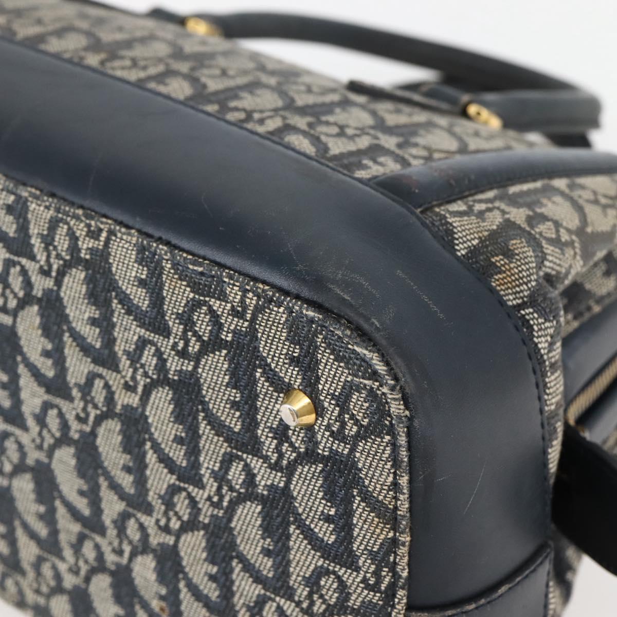 Christian Dior Trotter Canvas Hand Bag Navy Gold Auth gh760