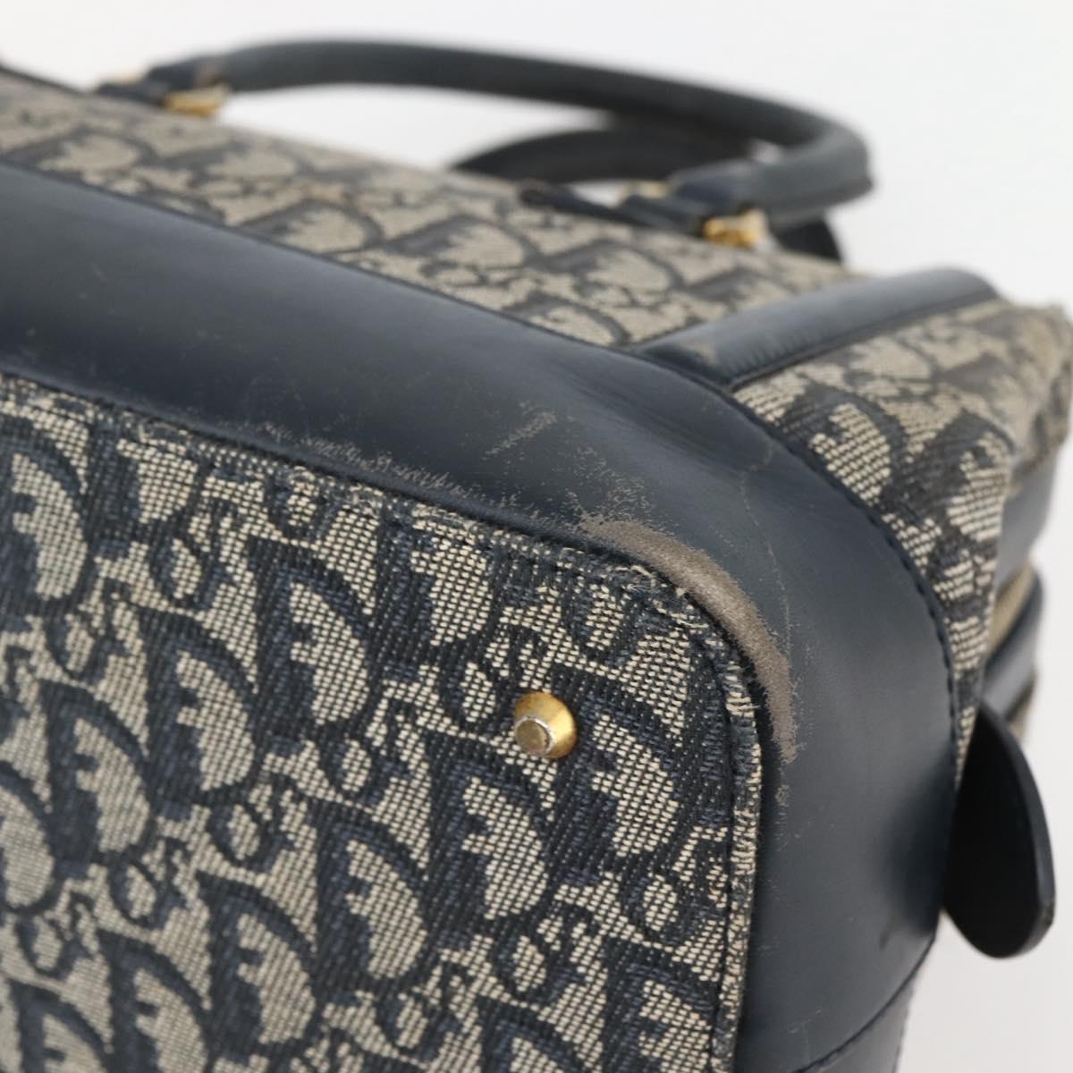 Christian Dior Trotter Canvas Hand Bag Navy Gold Auth gh760