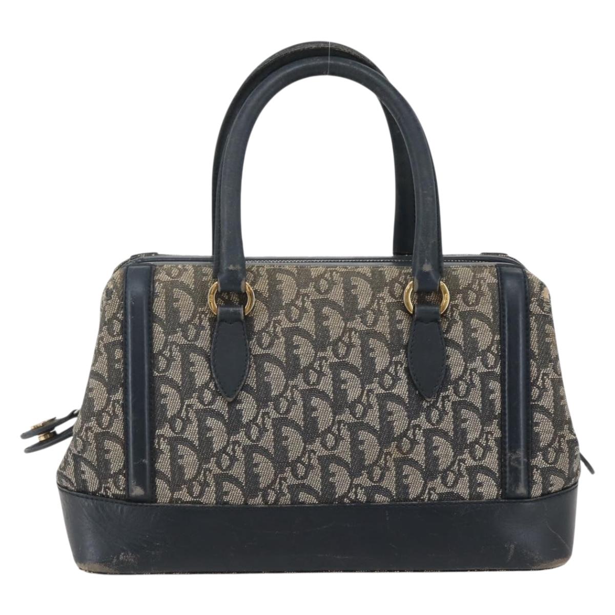 Christian Dior Trotter Canvas Hand Bag Navy Gold Auth gh760