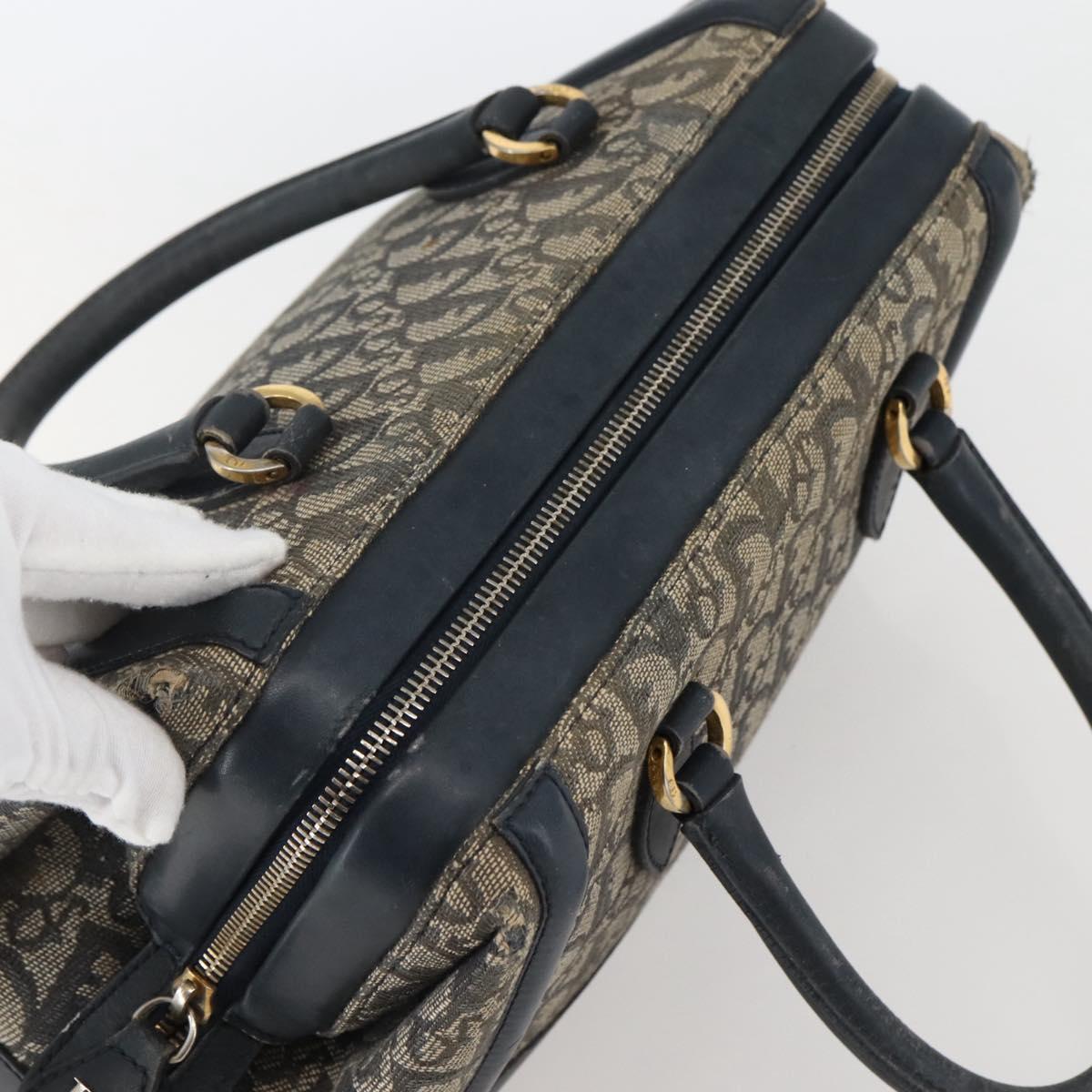 Christian Dior Trotter Canvas Hand Bag Navy Gold Auth gh760