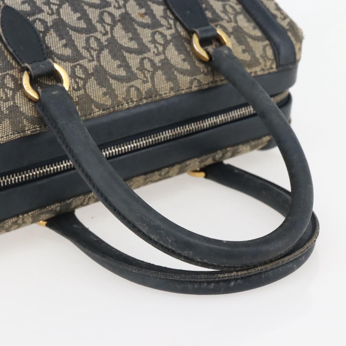 Christian Dior Trotter Canvas Hand Bag Navy Gold Auth gh760
