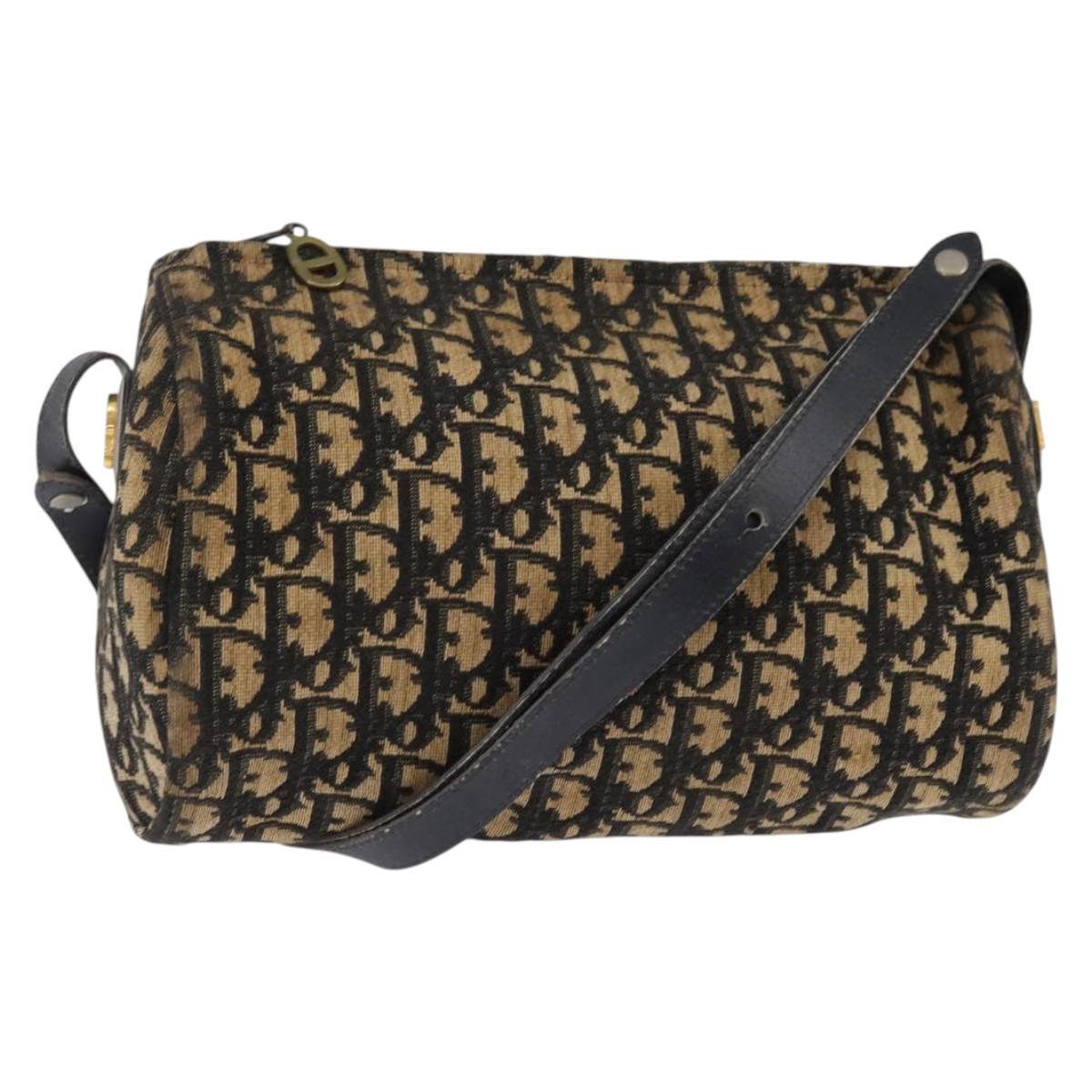 Christian Dior Trotter Canvas Shoulder Bag Navy Gold Auth gh761