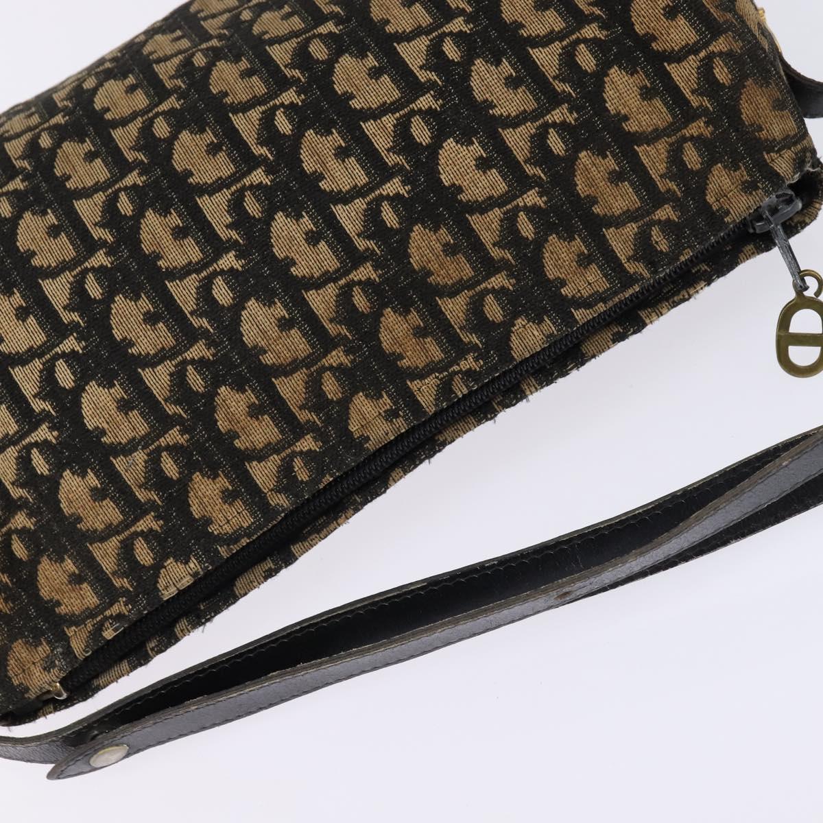 Christian Dior Trotter Canvas Shoulder Bag Navy Gold Auth gh761