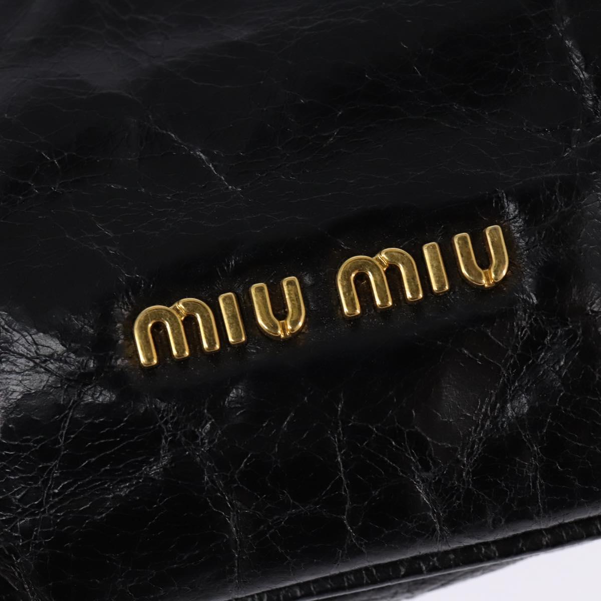 Miu Miu Accessory Pouch Leather Black Gold Auth gh767