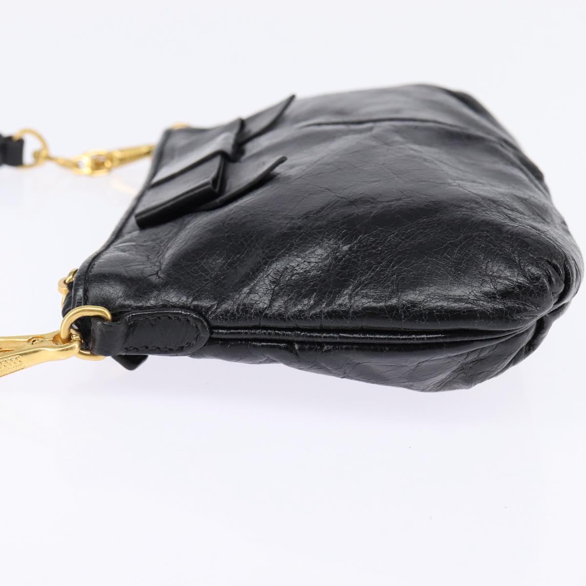 Miu Miu Accessory Pouch Leather Black Gold Auth gh767